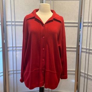 Red Button-Front Women's Cardigan Sweater